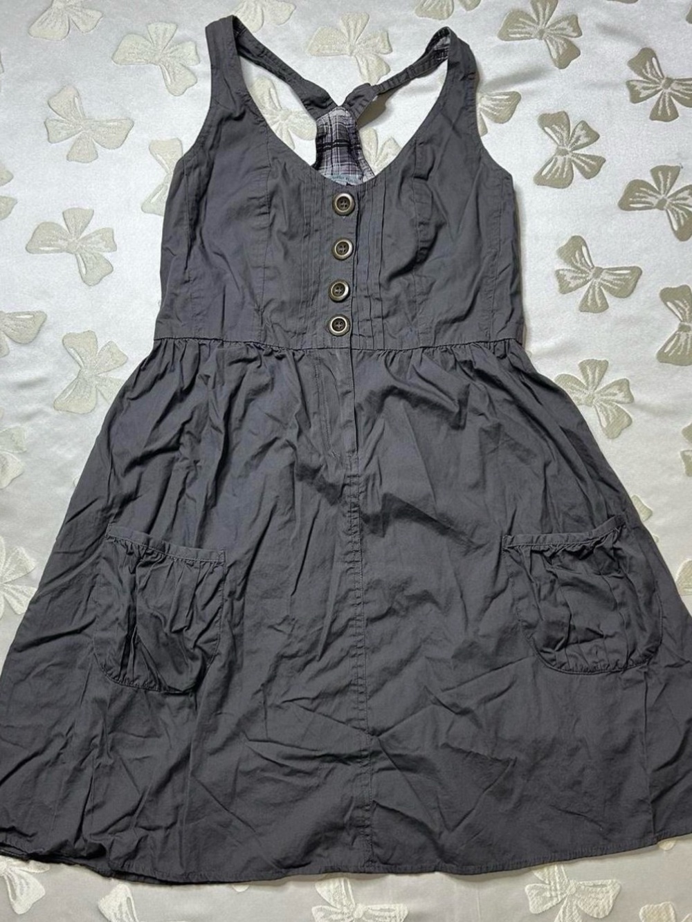 Charlotte Russe Dark Gray Backless Button-Front Casual Dress